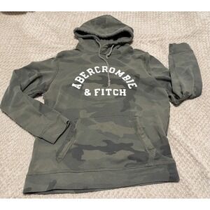 Abercrombie & Fitch Mens Medium Spellout Hoodie Sweatshirt Green Camo